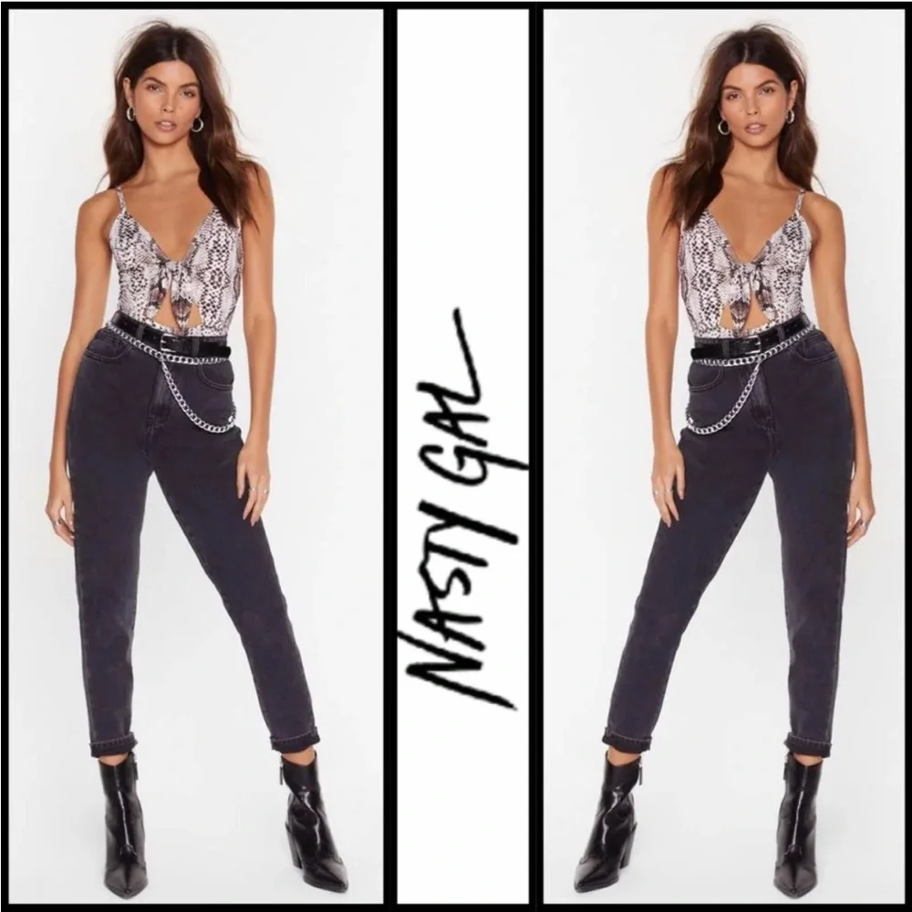 Nasty Gal Snake Print Tie Bodysuit - Picture 2 of 8